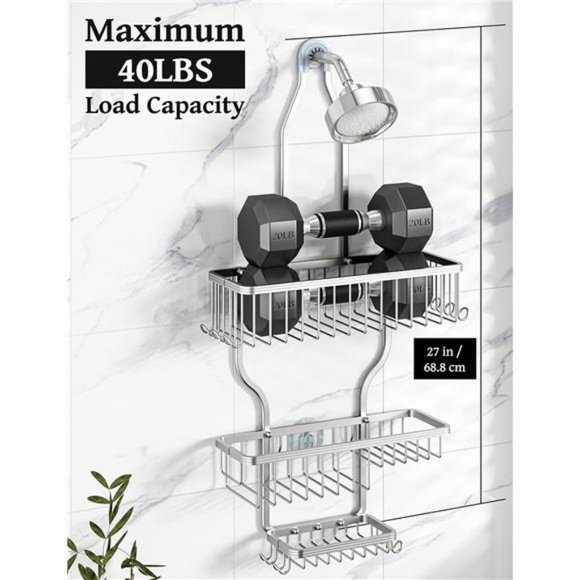 Hanging Shower Caddy Over Shower Head with 10 Hooks for Razor/Sponge Soap Basket - Picture 4 of 7